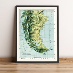 Landkarte Patagonien, Landkarte Patagonien 2D Relief, Landkarte Argentinien, Chile Reliefkarte, Patagonien Kunst, Anden Karte, Patagonien Geschenk - 2D FLACHDRUCK