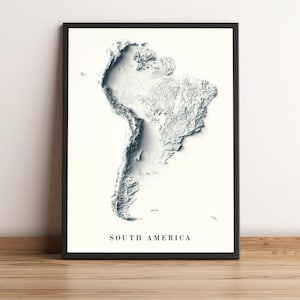 Südamerika Karte, Südamerika 2D Reliefkarte, Südamerika Minimalistisches Poster, Südamerika Wandkunst, Südamerika Geschenk - 2D FLACHDRUCK