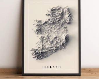 Mapa de Irlanda, Mapa en relieve de Irlanda, Póster minimalista de Irlanda, Arte mural de Irlanda, Regalo de Irlanda - IMPRESIÓN PLANA 2D