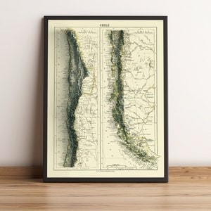 chilenische Landkarte, chilenische Reliefkarte, chilenische Vintage Karte, chilenisches Poster, chilenische Wandkunst, chilenische Geschenkkarte, chilenische Wanddekoration - 2D FLACHDRUCK
