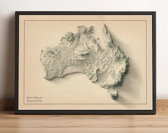 Mapa de Australia, Mapa en relieve de Australia, Póster minimalista de Australia, Arte mural de Australia, Regalo de Australia - IMPRESIÓN PLANA 2D