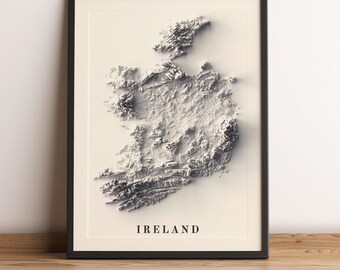 Mapa de Irlanda, Mapa en relieve de Irlanda, Póster minimalista de Irlanda, Arte mural de Irlanda, Regalo de Irlanda - IMPRESIÓN PLANA 2D