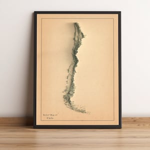 chilenische Landkarte, chilenische Reliefkarte, chilenische Vintage Karte, chilenisches Poster, chilenische Wandkunst, chilenische Geschenkkarte, chilenische Wanddekoration - 2D FLACHDRUCK
