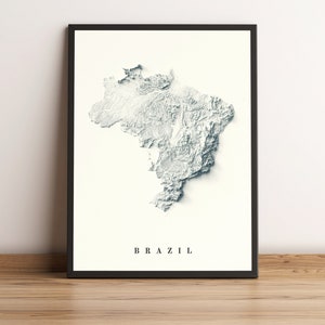 Brazil Map, Brazil 2D Relief Map, Brazil Minimalist Map, Brazil Poster, Brazil Wall Art, Brasil Print - 2D FLAT PRINT