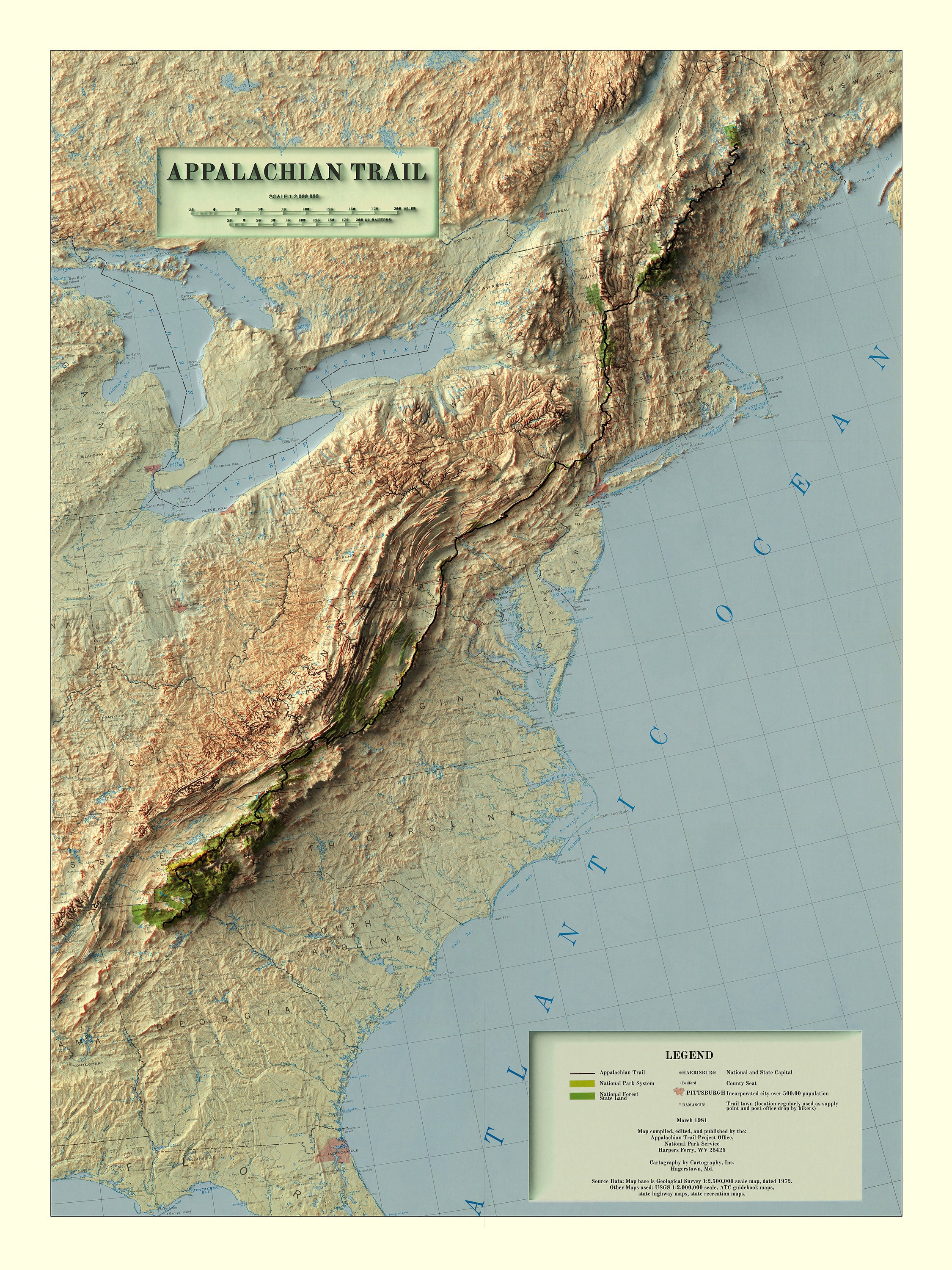 Appalachian Trail Map Appalachian Trail 2D Relief Map Etsy