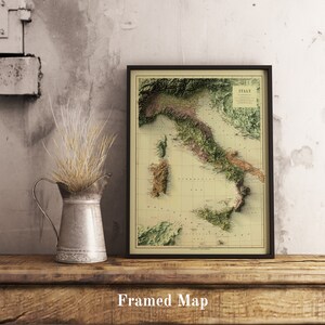 Italy Map, Italy 2D Relief Map, Italy Historical Map, Italy Vintage Map, Italy Print, Italy Wall Art, Italy Gift 2D FLAT PRINT image 2