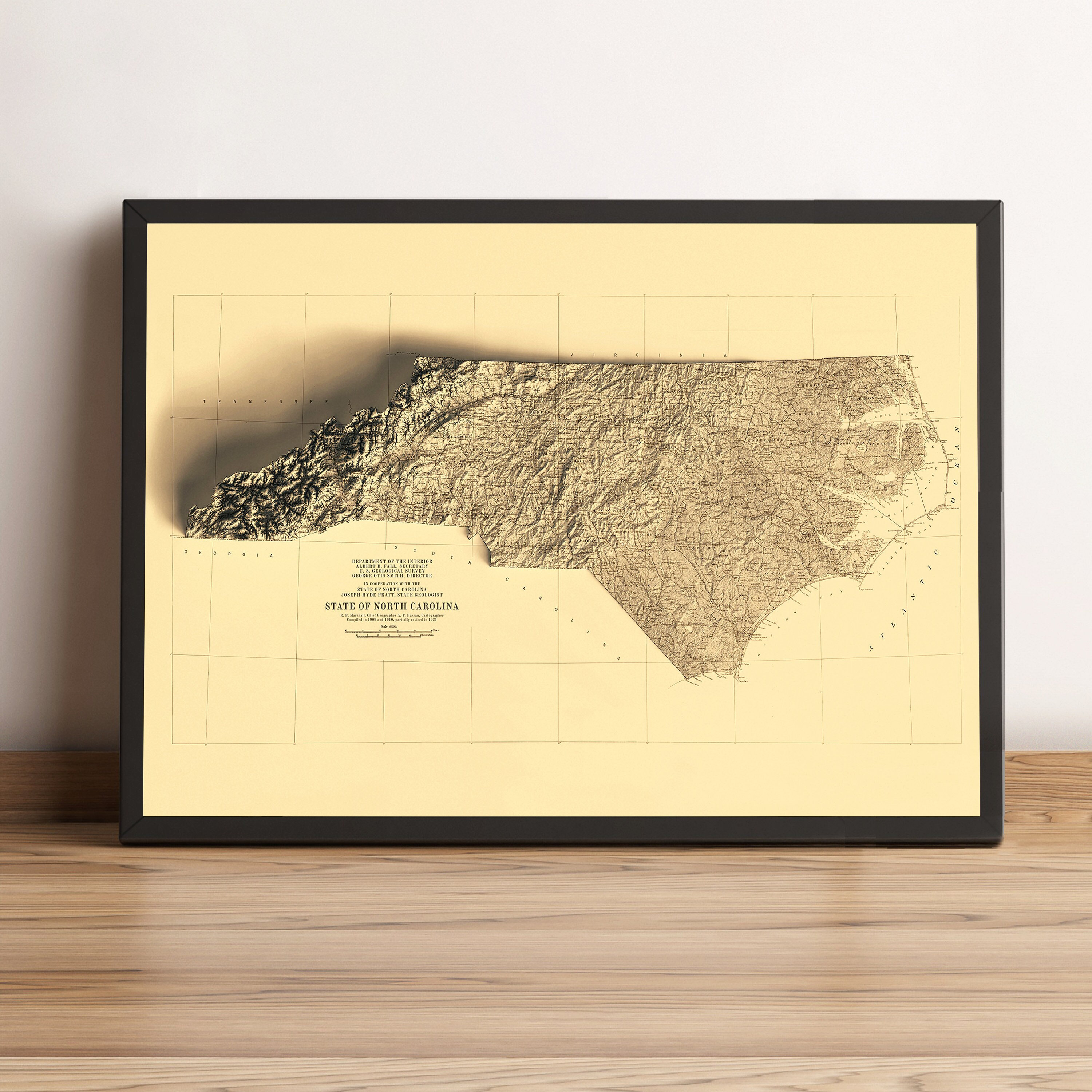 North Carolina Map, North Carolina 2D Relief Map, North Carolina Vintage Map, North Carolina Print, North Carolina Wall Art - 2D FLAT PRINT