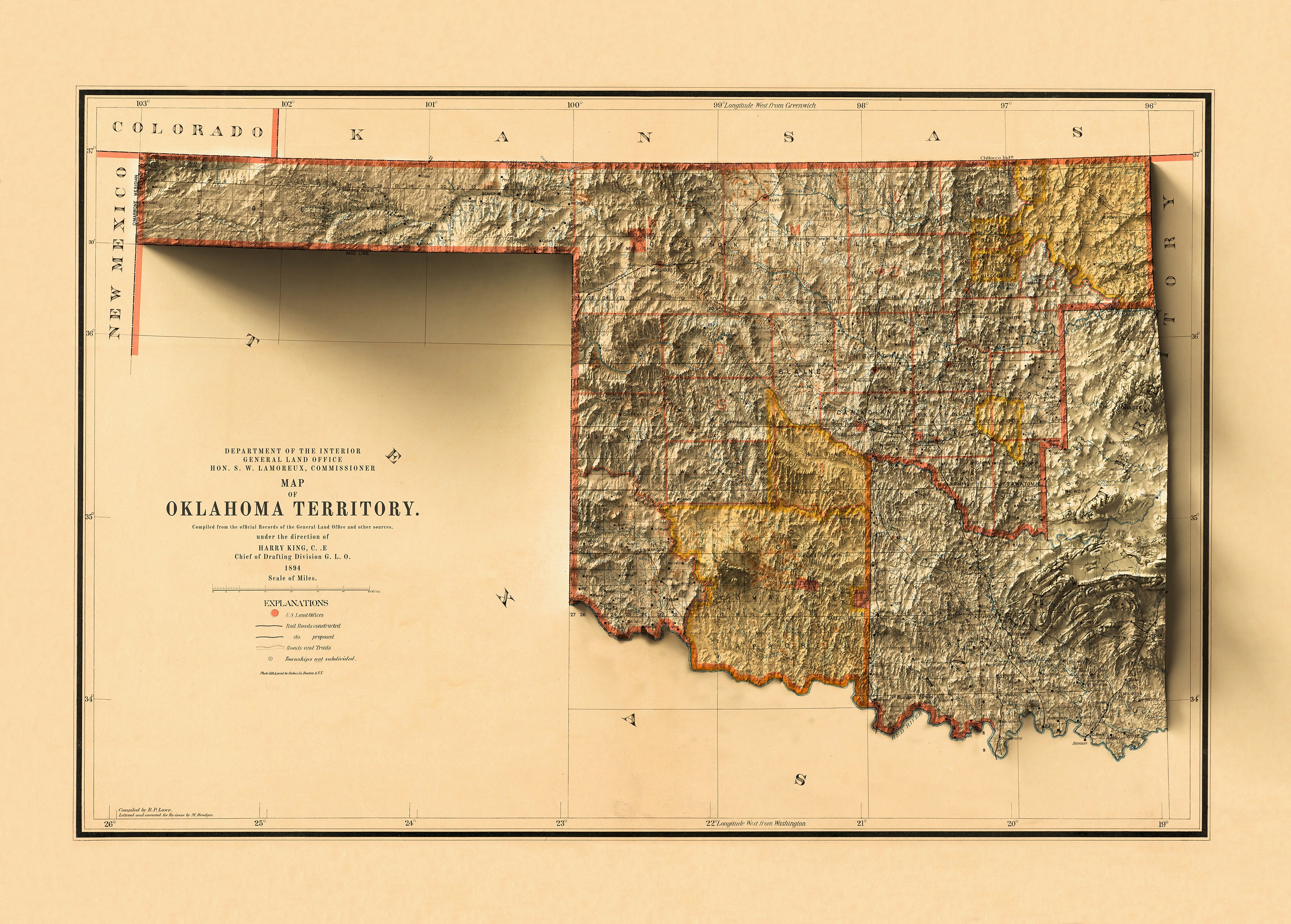 Oklahoma Map Oklahoma Relief Map Vintage Map of Oklahoma | Etsy