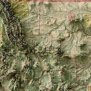 Montana Map, Montana 2D Relief Map, Montana Poster Print, Montana