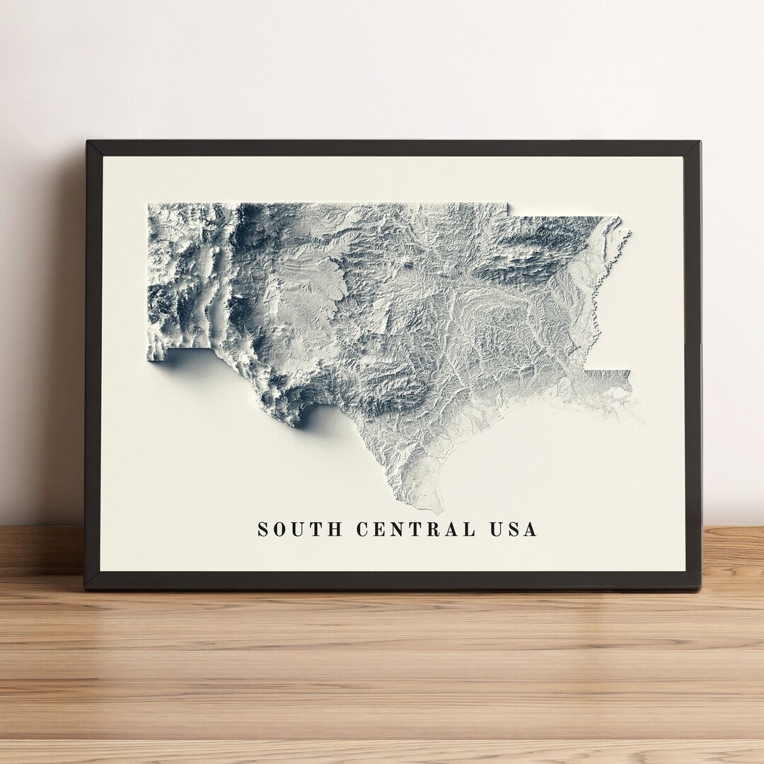 South Central USA Map, South Central 2D Relief Map, Texas Map, New