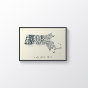 Kaart van Massachusetts, 2D-reliëfkaart van Massachusetts, minimalistische kaart van Massachusetts, Massachusetts Wall Art - 2D FLAT PRINT