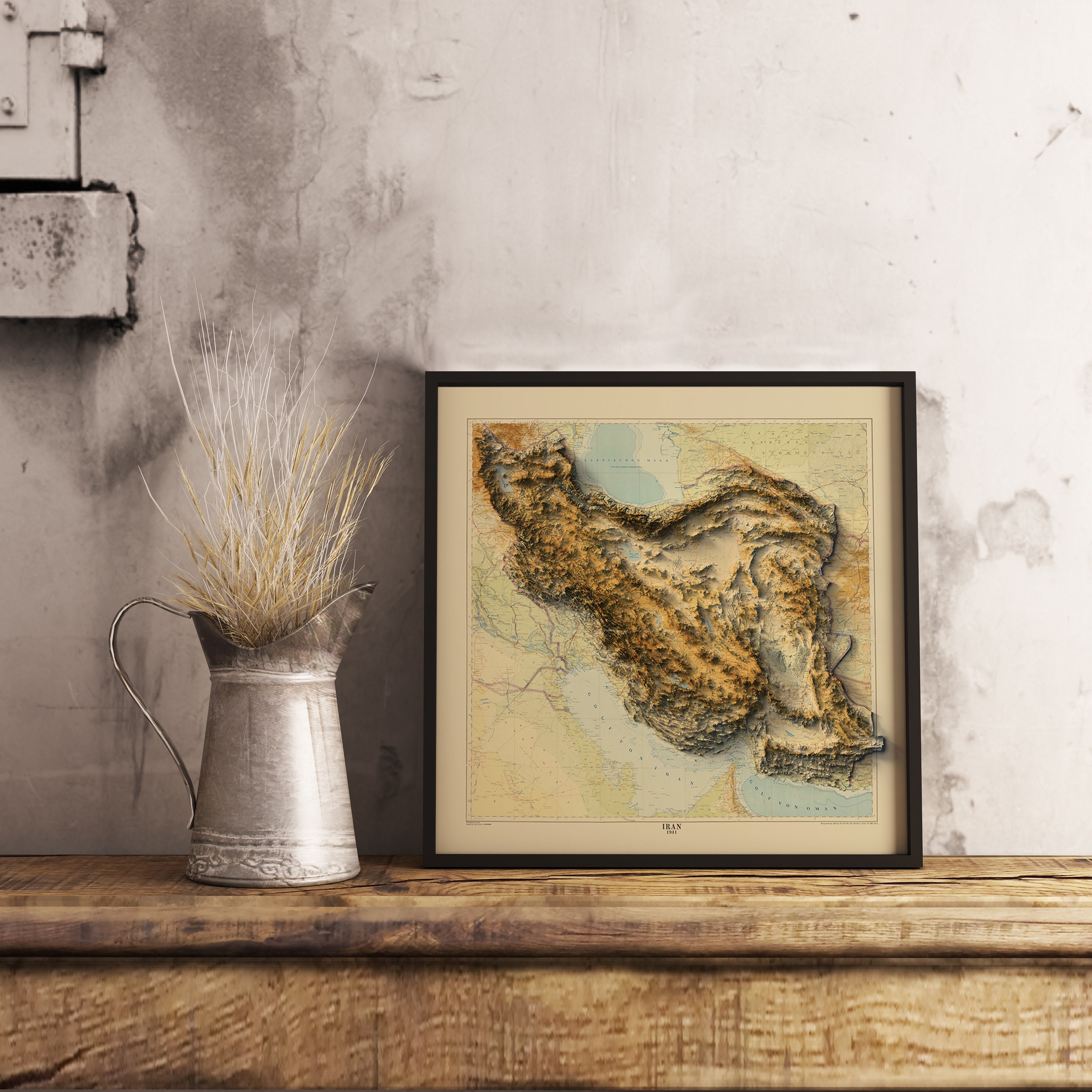 Iran Map Iran 2D Relief Map Iran Vintage Map Iran Print - Etsy