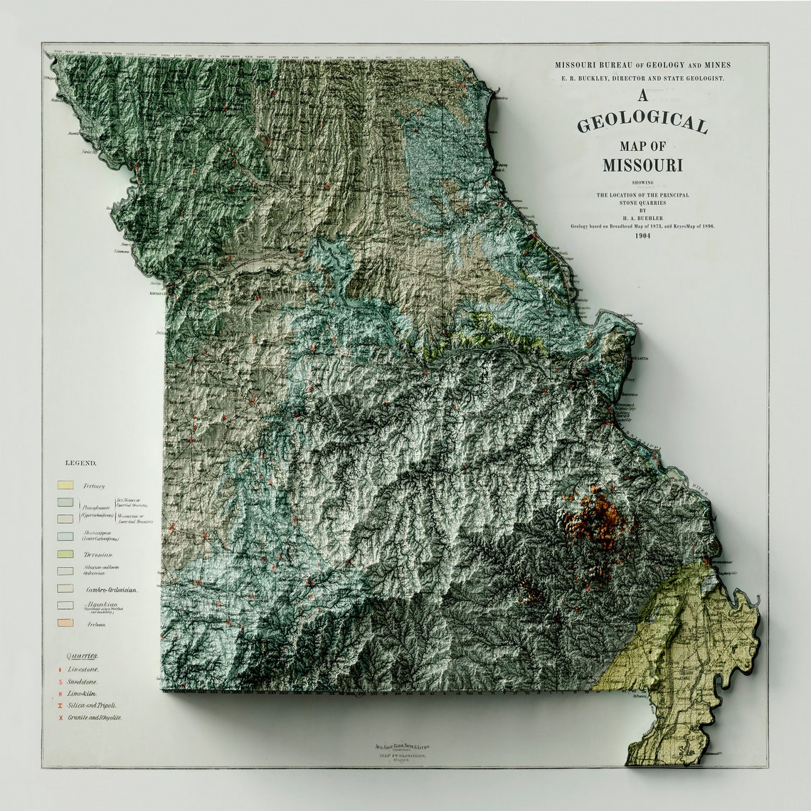 Missouri Map Missouri Relief Map Vintage Map of Missouri Etsy