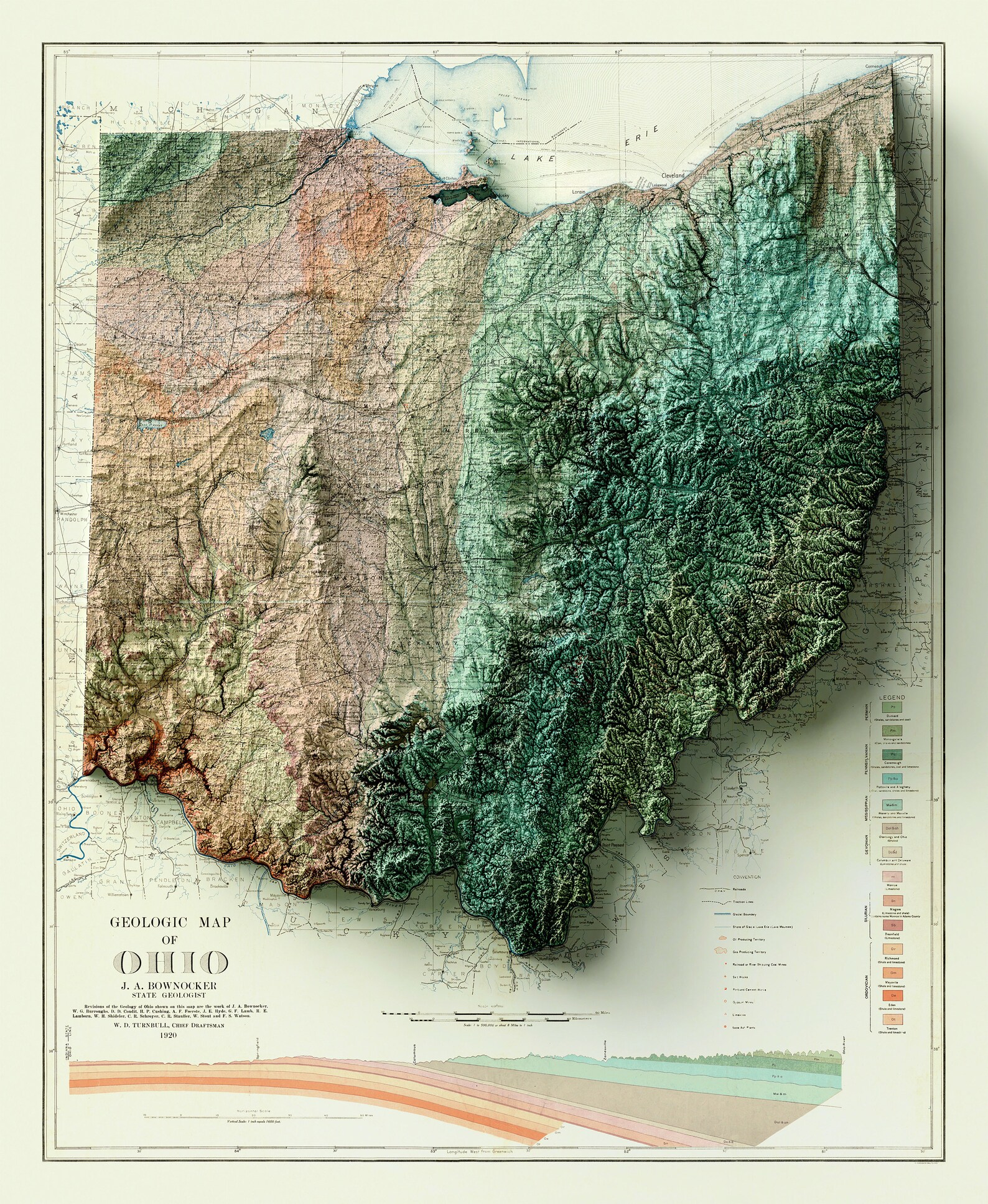 Ohio Map Ohio Relief Map Vintage Map of Ohio Ohio Print Etsy