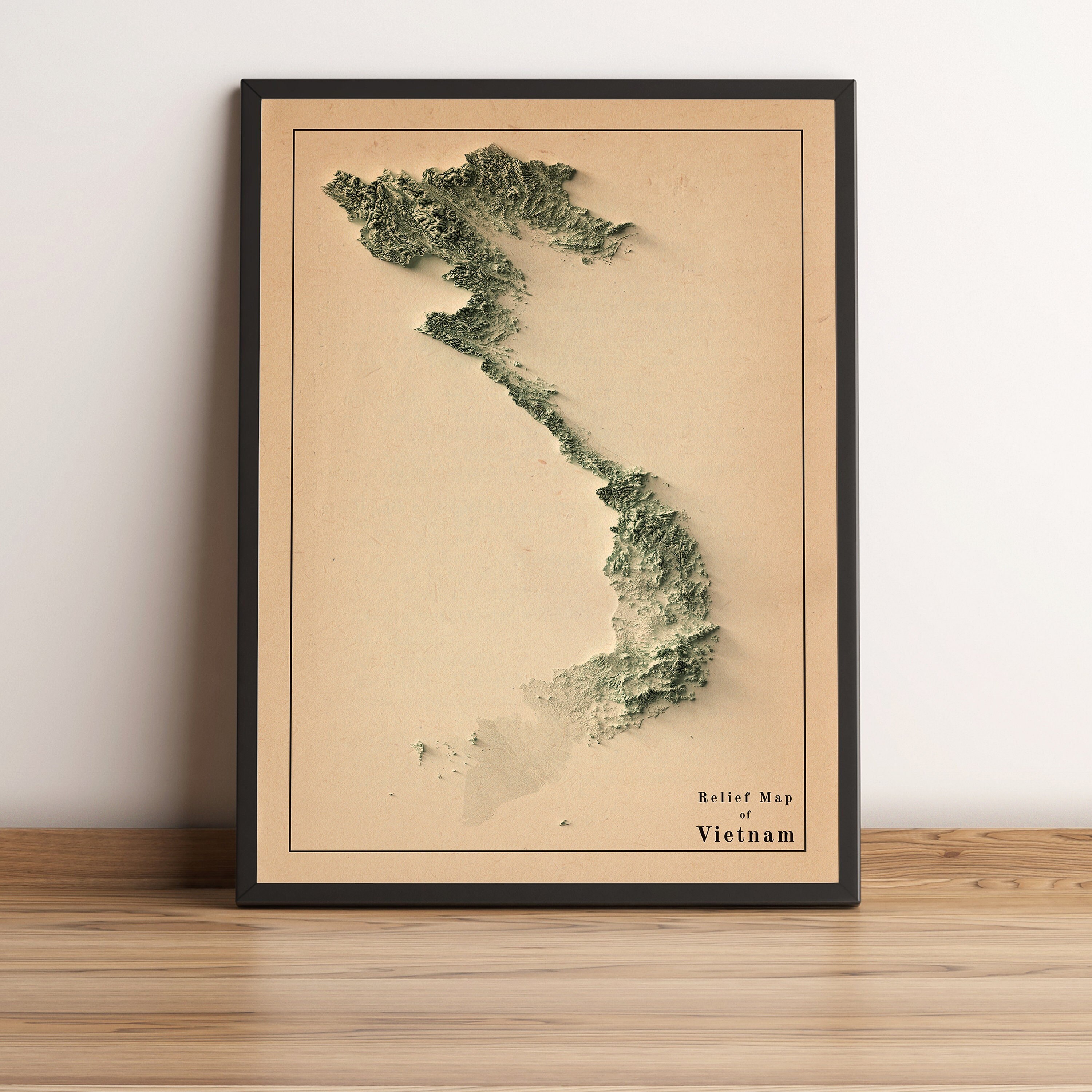 Vietnam Map, Vietnam 2D Relief Map, Vietnam Vintage Map, Vietnam