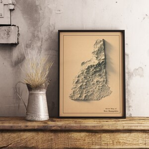 Kaart van New Hampshire, kaart van New Hampshire 2D-reliëf, minimalistische kaart van New Hampshire, cadeau van New Hampshire - 2D FLAT PRINT