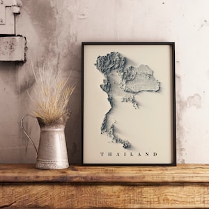 Thailand Karte, Thailand 2D Reliefkarte, Thailand Vintage Karte, Thailand Wandkunst, Thailand Geschenk, Thailand Poster - 2D FLACHDRUCK