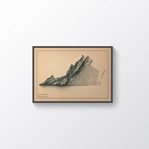Kaart van Virginia, Virginia 2D-reliëfkaart, Virginia minimalistische poster, Virginia cadeau, Virginia Wall Art, Virginia gedrukte kaart - 2D FLAT PRINT