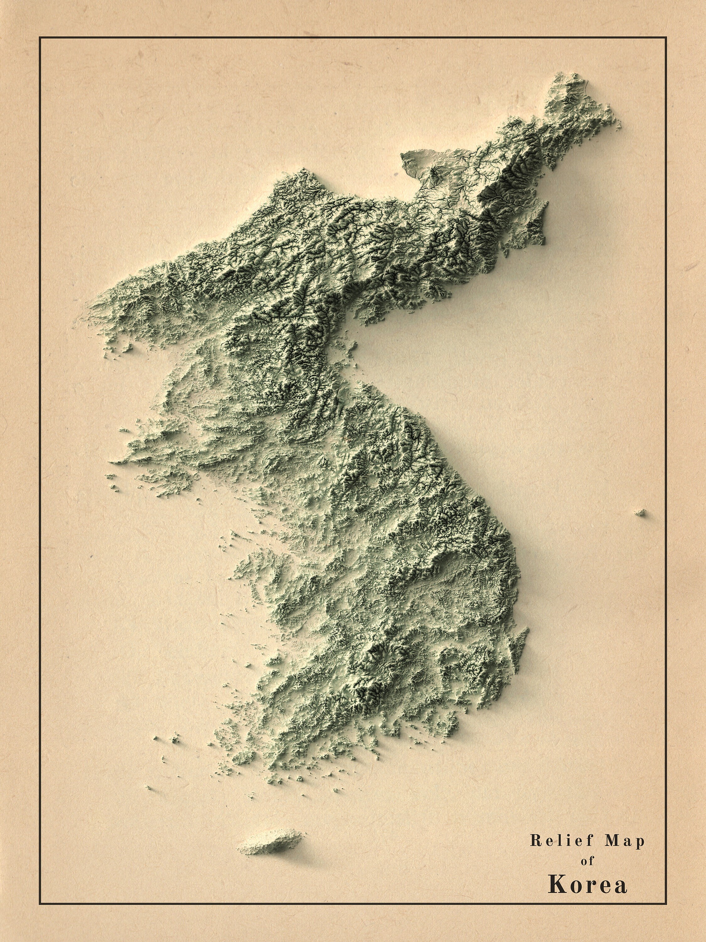 Koreas Map North and South Koreas 2D Relief Map South Korea Etsy