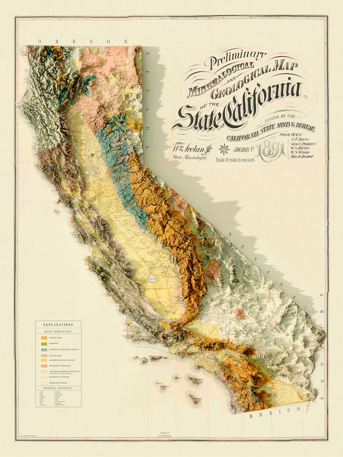 California Map California 2d Relief Map California Wall Art Etsy