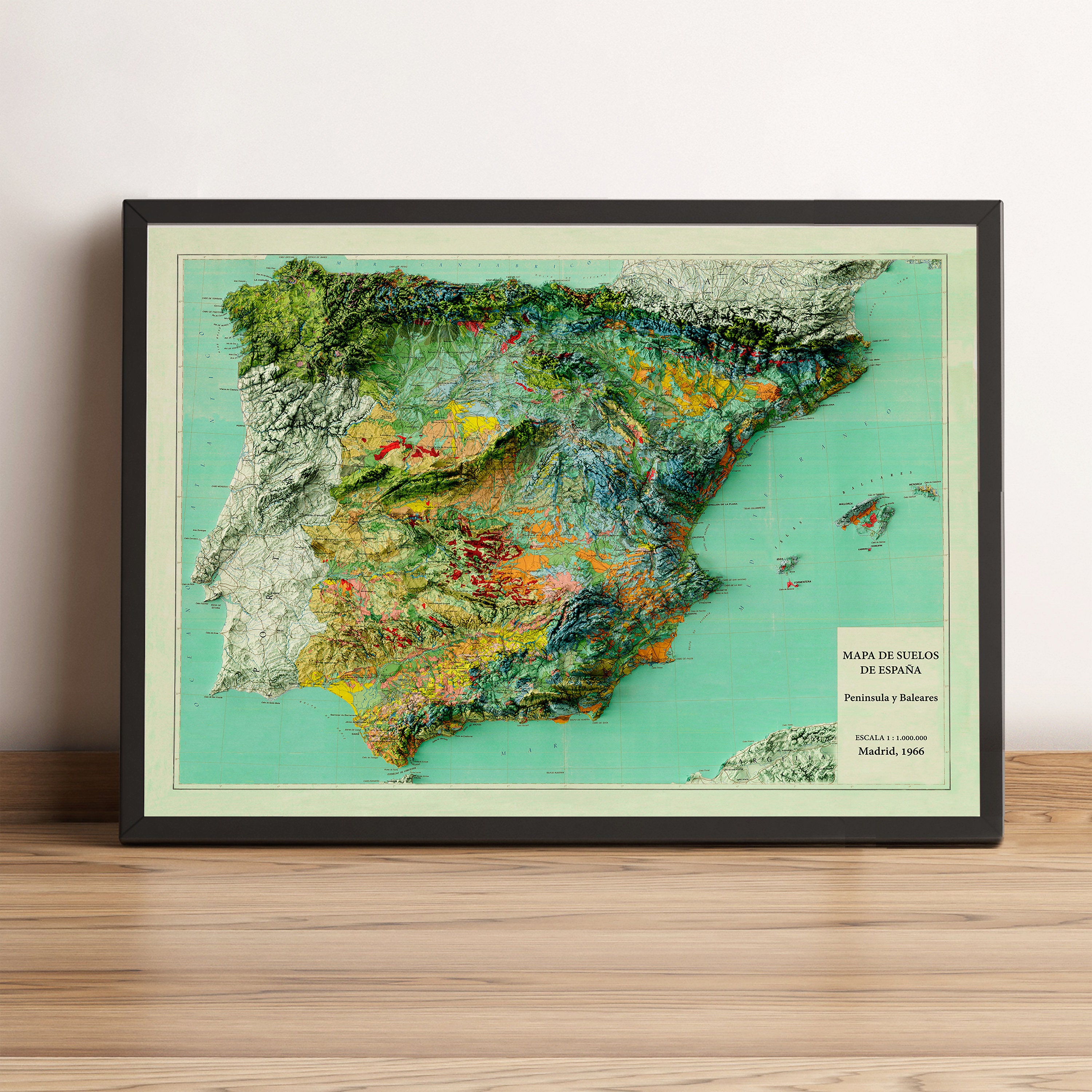 Carte Murale Espagne Vintage 2D Avec Effet Relief, Poster Minimaliste, Think About Maps