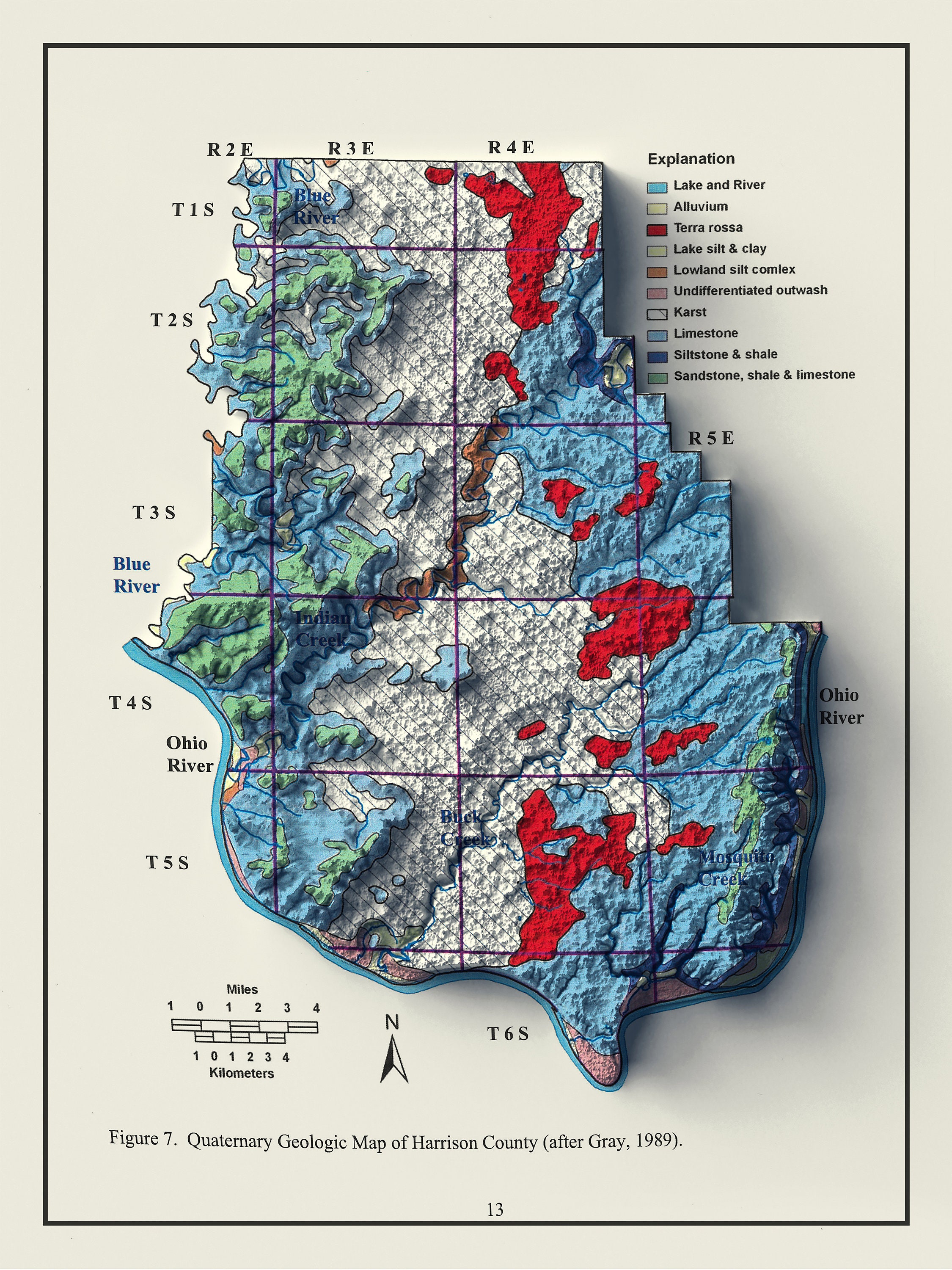 Mapa de Harrison Co. Indiana mapa de relieve 2D del condado Etsy México