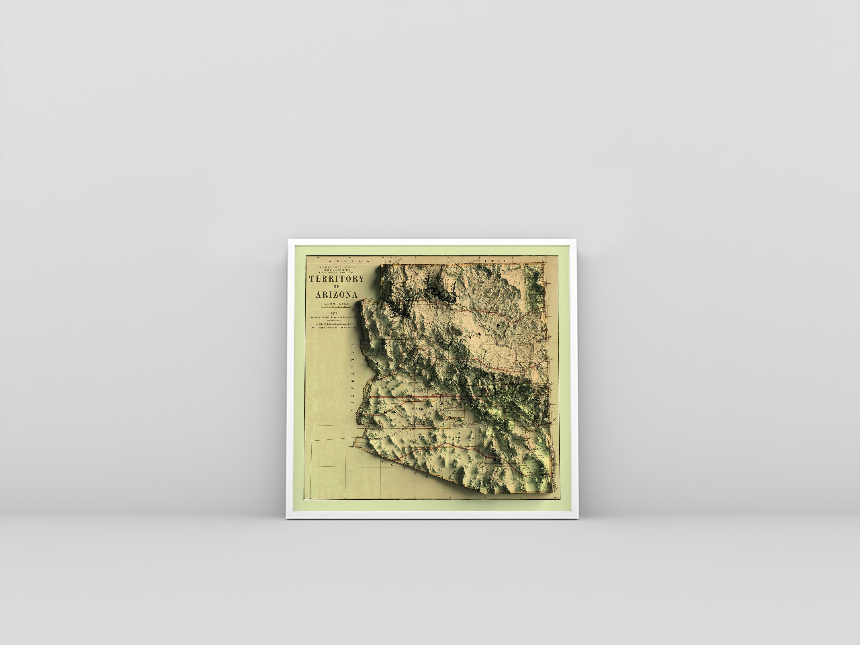 Arizona Map Arizona 2D Relief Map Arizona Old Map Poster - Etsy
