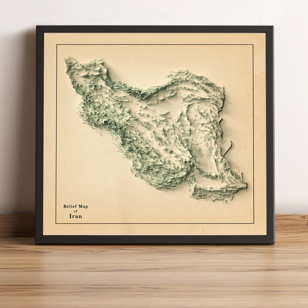 Iran Map, Iran 2D Relief Map, Iran Vintage Map, Iran Print, Iran Wall