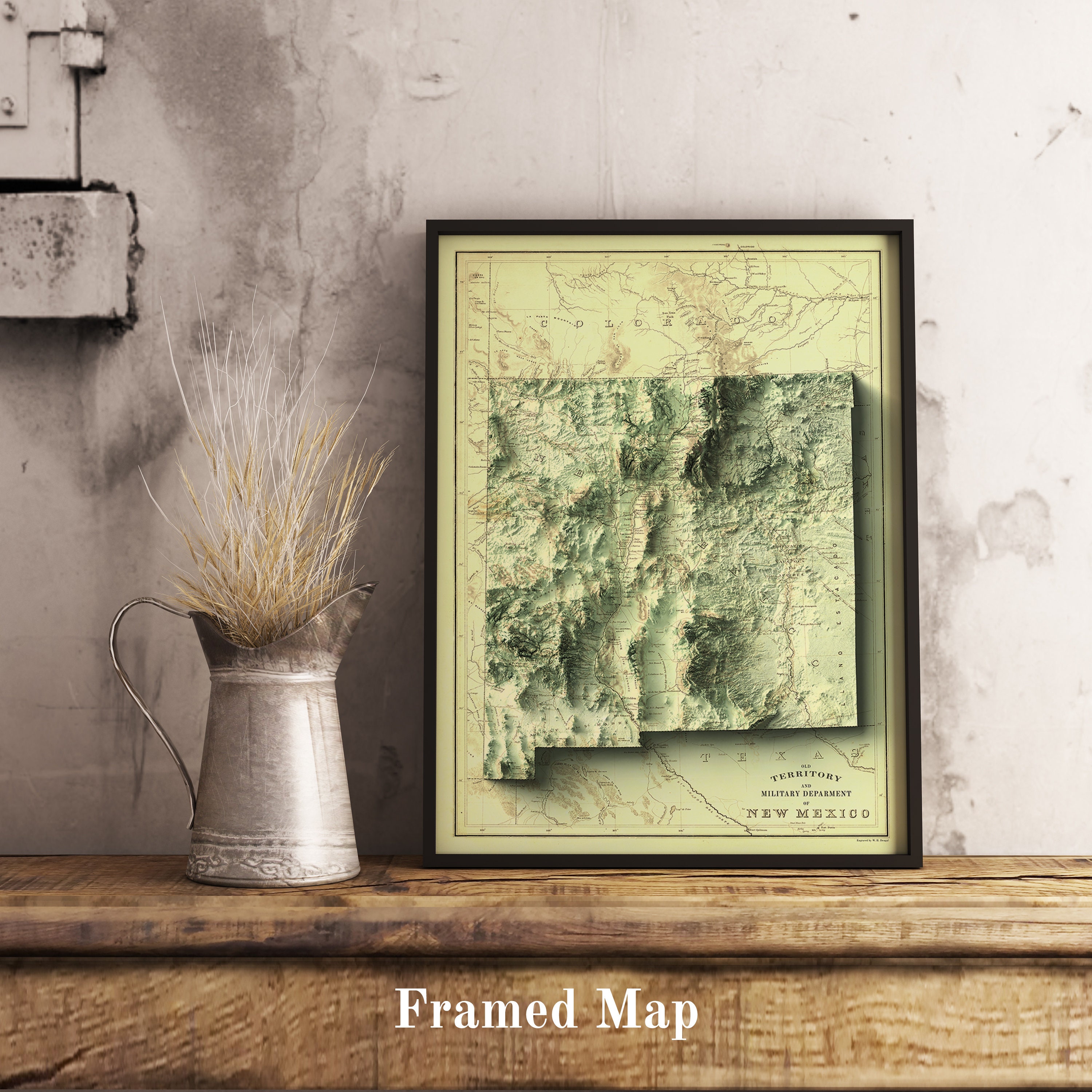 New Mexico Map New Mexico 2D Relief Map New Mexico Old Map - Etsy