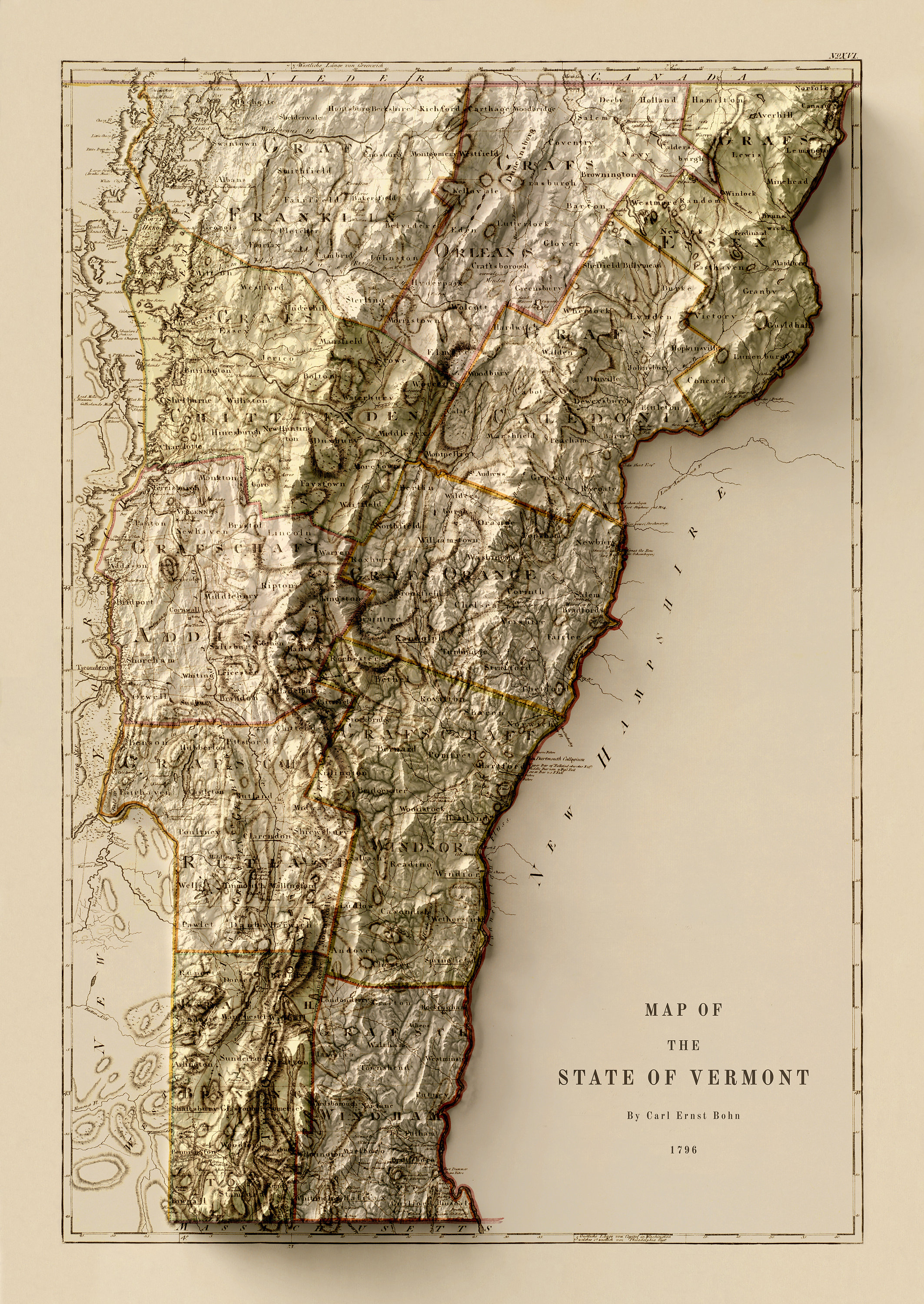 Vermont Map Vermont 2D Relief Map Vermont Vintage Map - Etsy