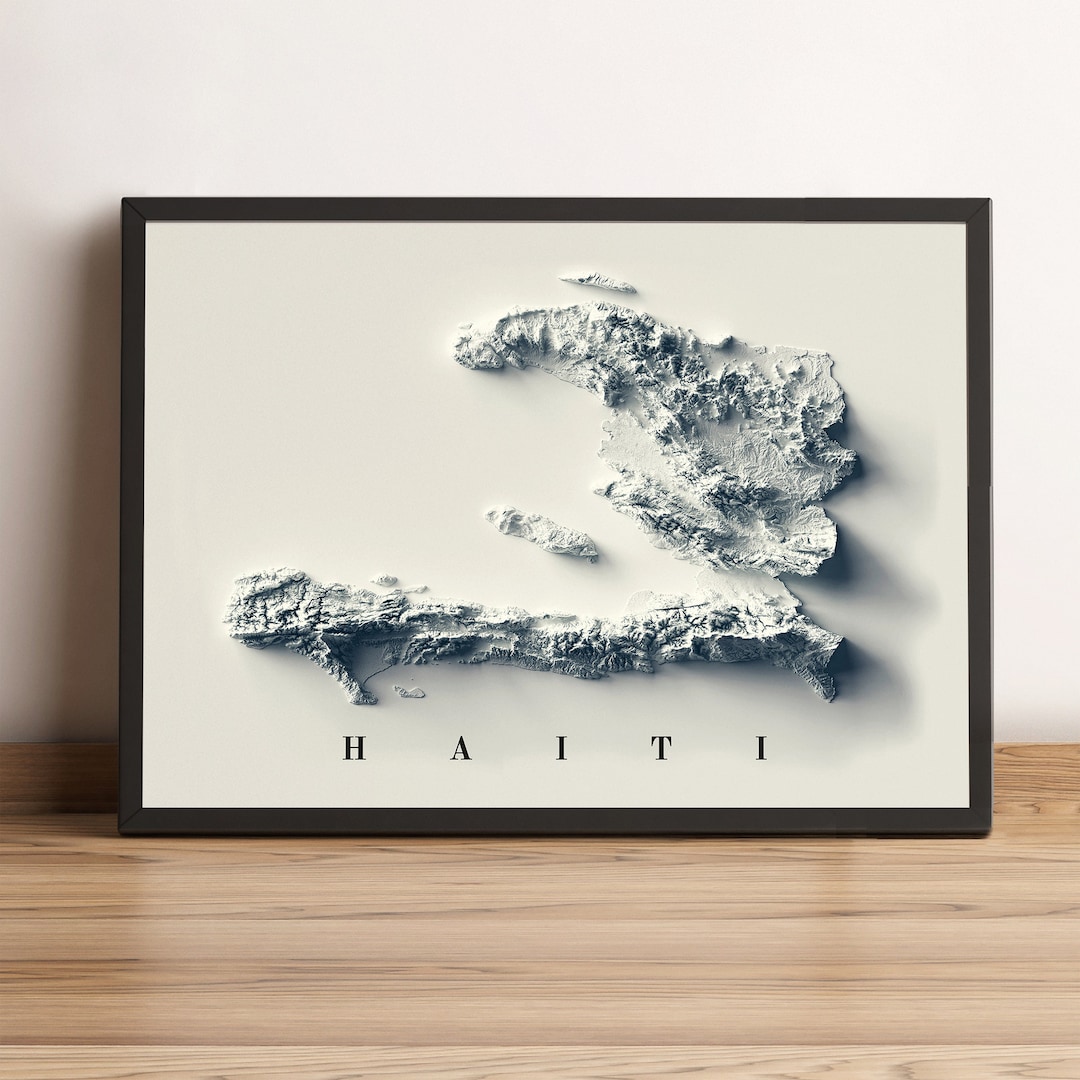 Haiti Map, Haiti 2D Relief Map, Haiti Vintage Map, Haiti Wall Art Gift
