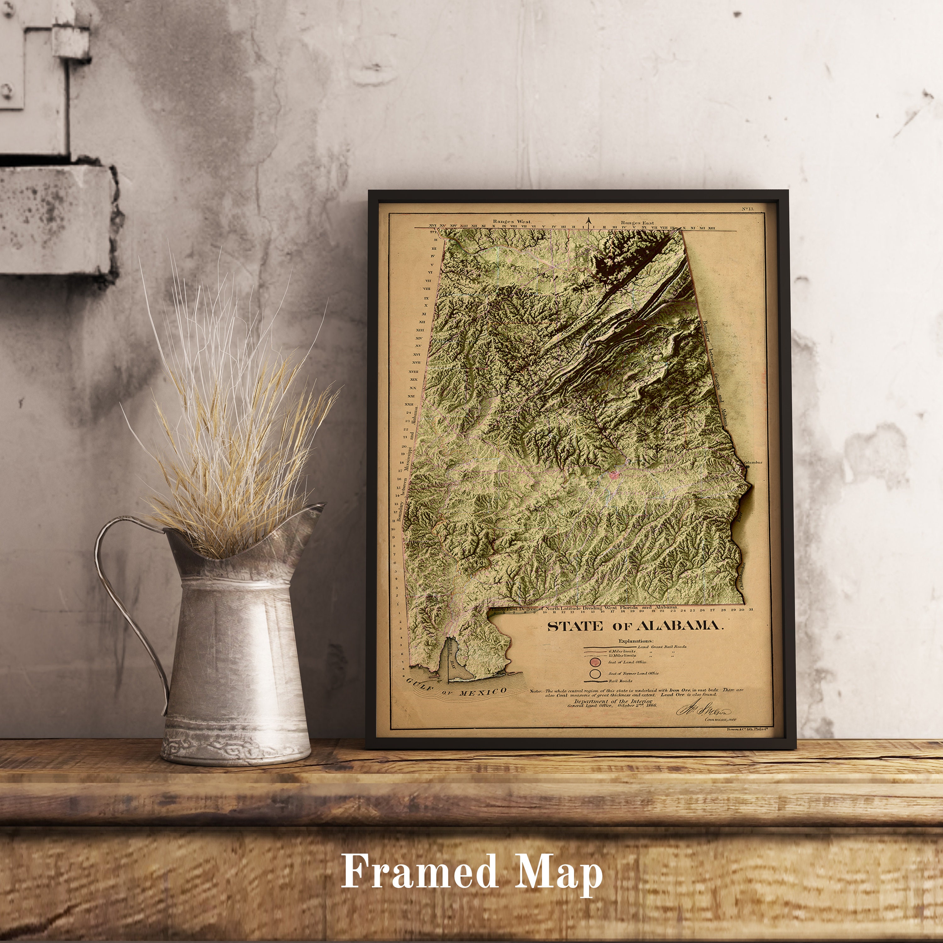 Alabama Map, Alabama 2D Relief Map, Alabama Historical Map, Alabama ...