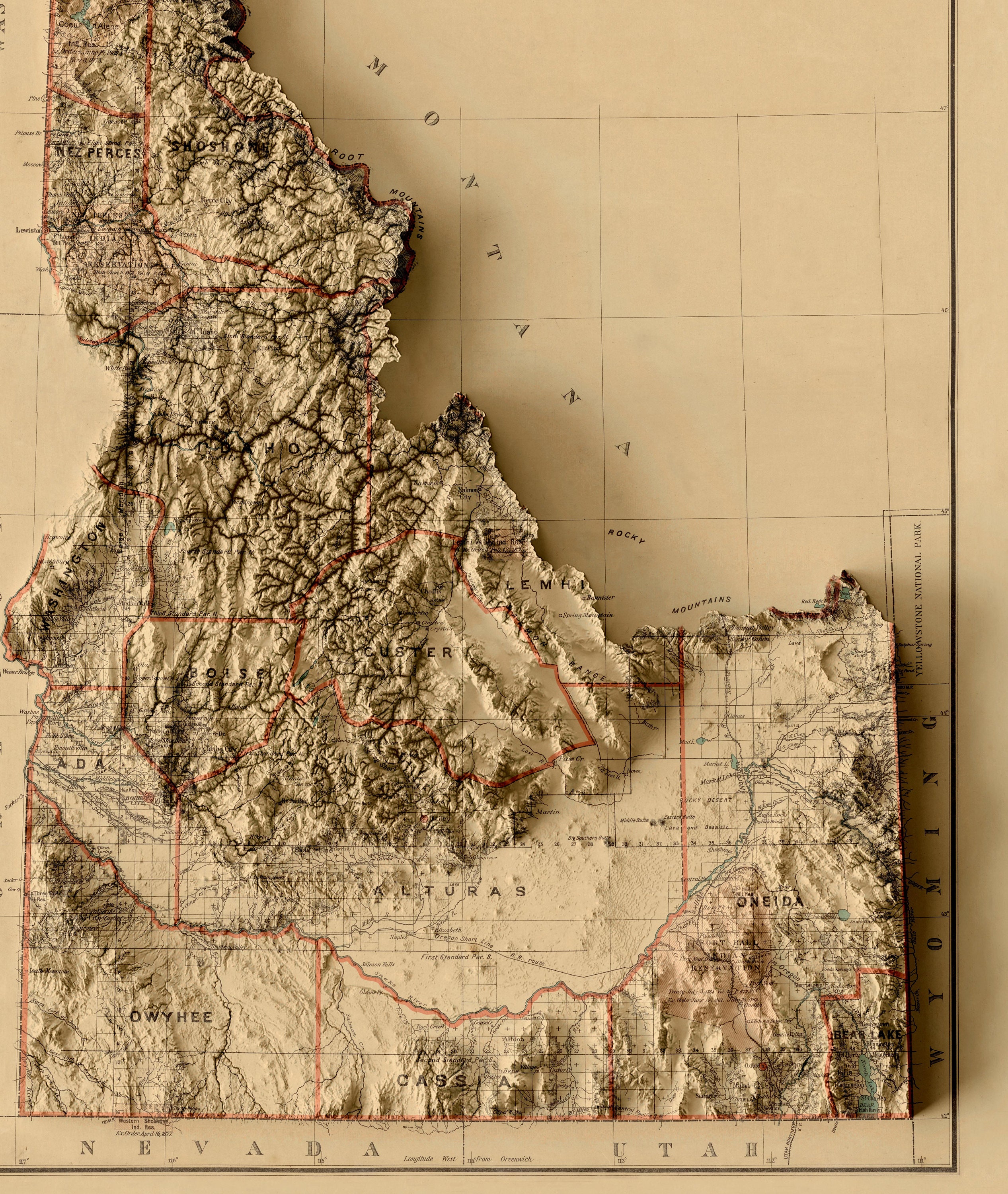 Idaho Map Idaho 2D Relief Map Idaho Print Idaho Vintage - Etsy