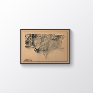 Kaart South Central USA, South Central 2D-reliëfkaart, kaart van Texas, kaart van New Mexico, kaart van Arkansas, kaart van Oklahoma, kaart van Louisiana - 2D FLAT PRINT