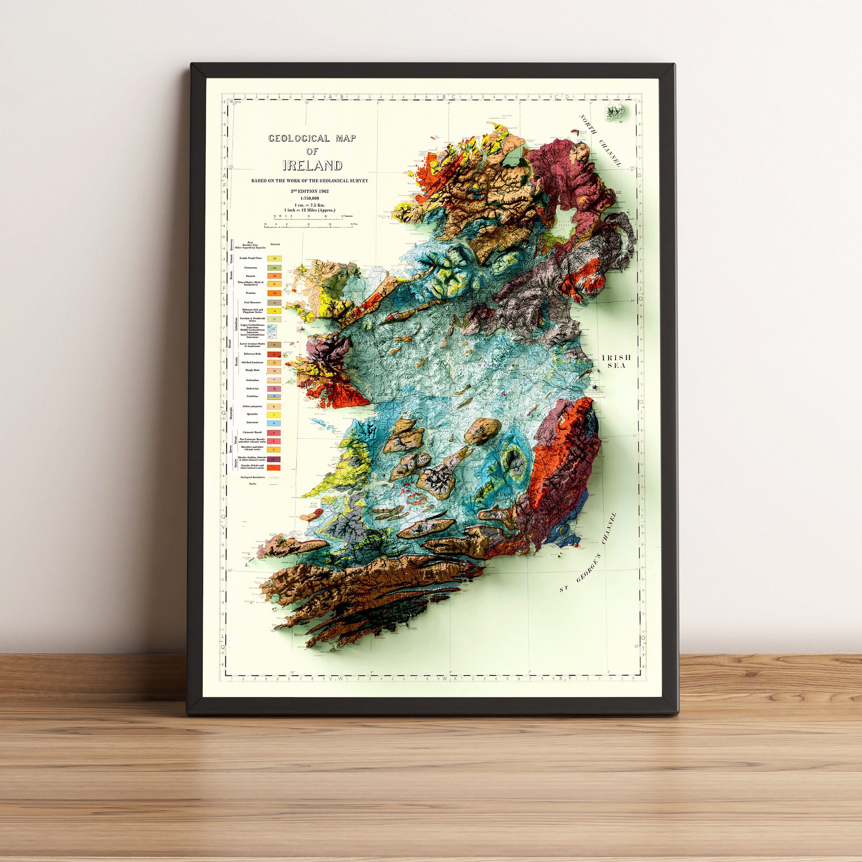 Ireland Map, Ireland 2D Relief Map, Ireland Vintage Map, Ireland Geological Map, Ireland Wall Decor, Ireland Gift - 2D FLAT PRINT