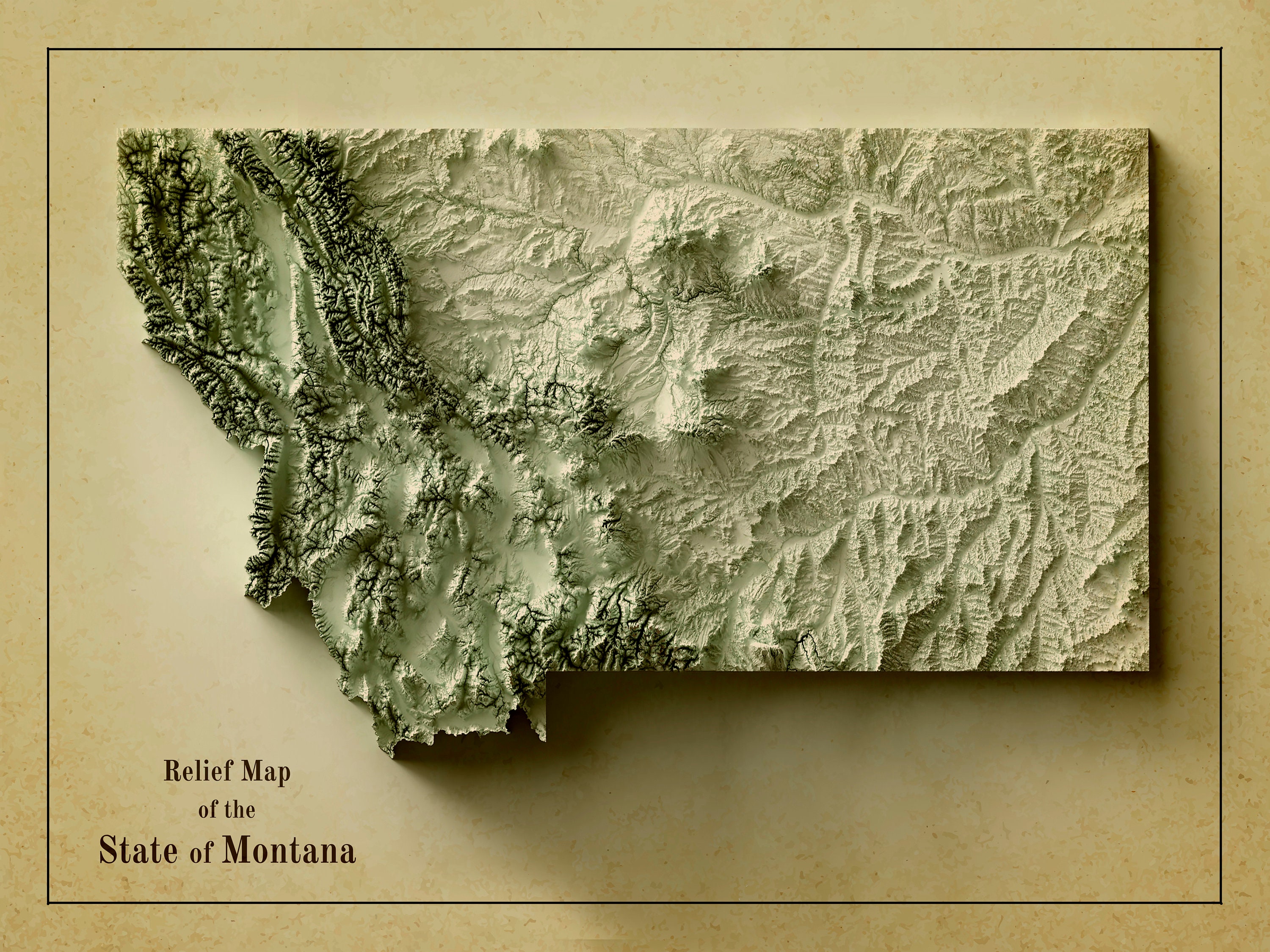 Montana Map Montana 2D Relief Map Montana Print Montana Etsy