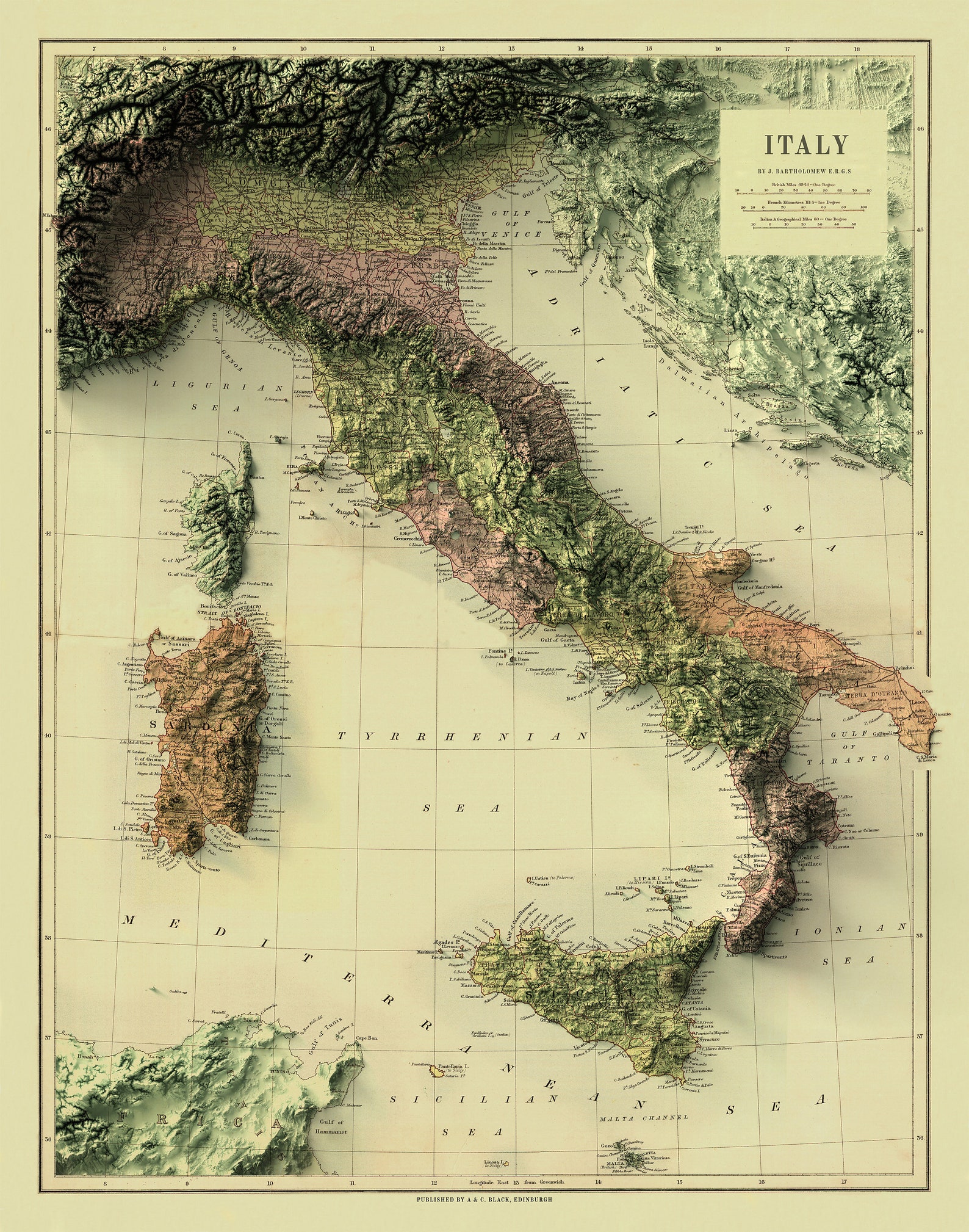 Italy Map Italy 2D Relief Map Italy Historical Map Italy - Etsy