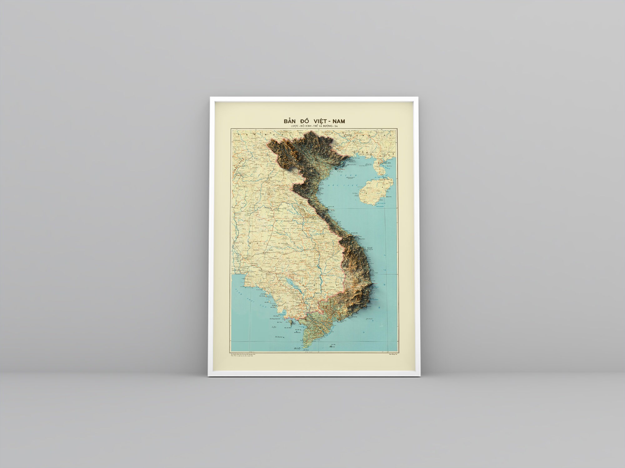 Vietnam Map, Vietnam 2D Relief Map, Vietnam Vintage Gift Map