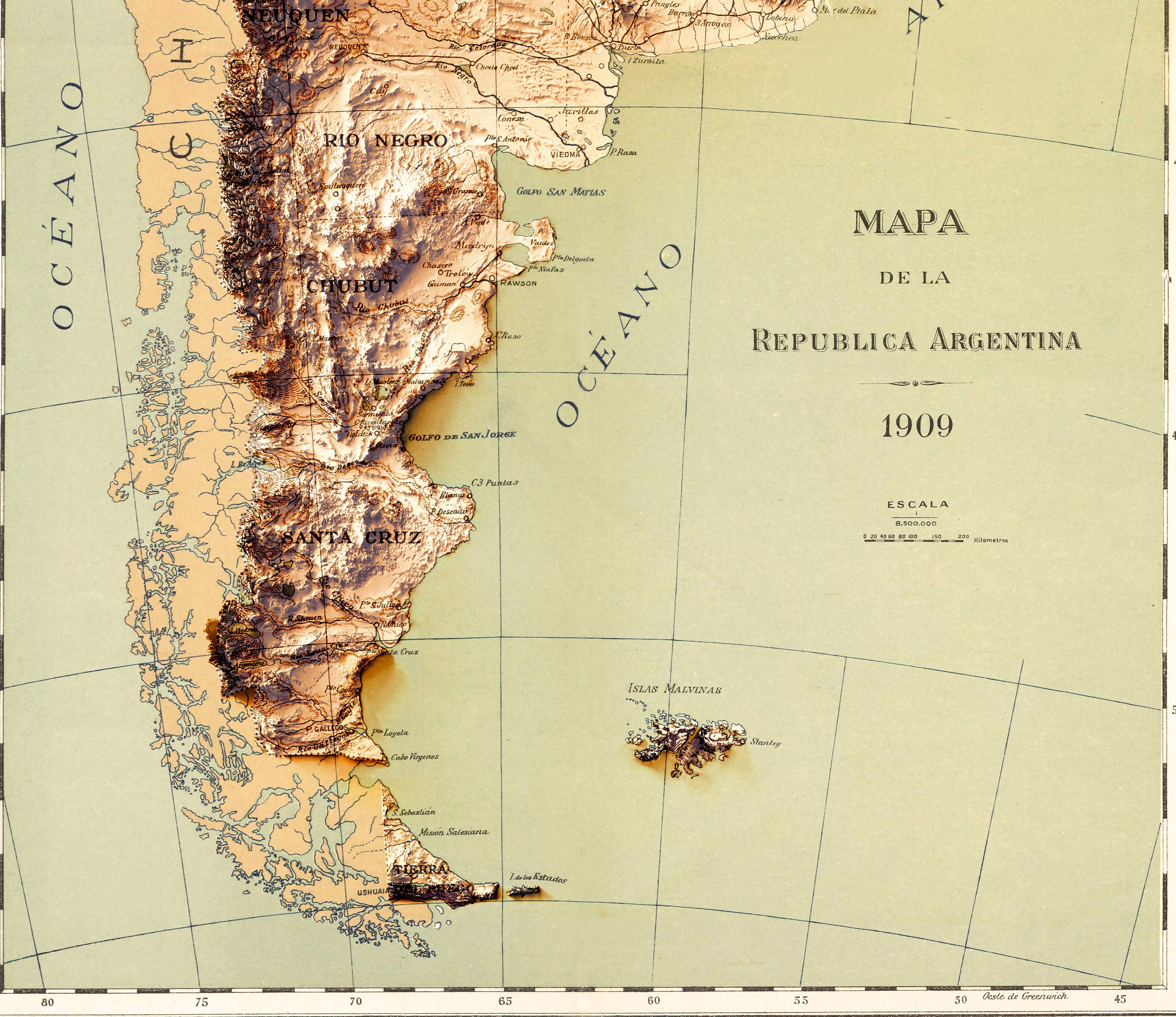Argentina Map Argentina 2D Relief Map Argentina Historical Etsy