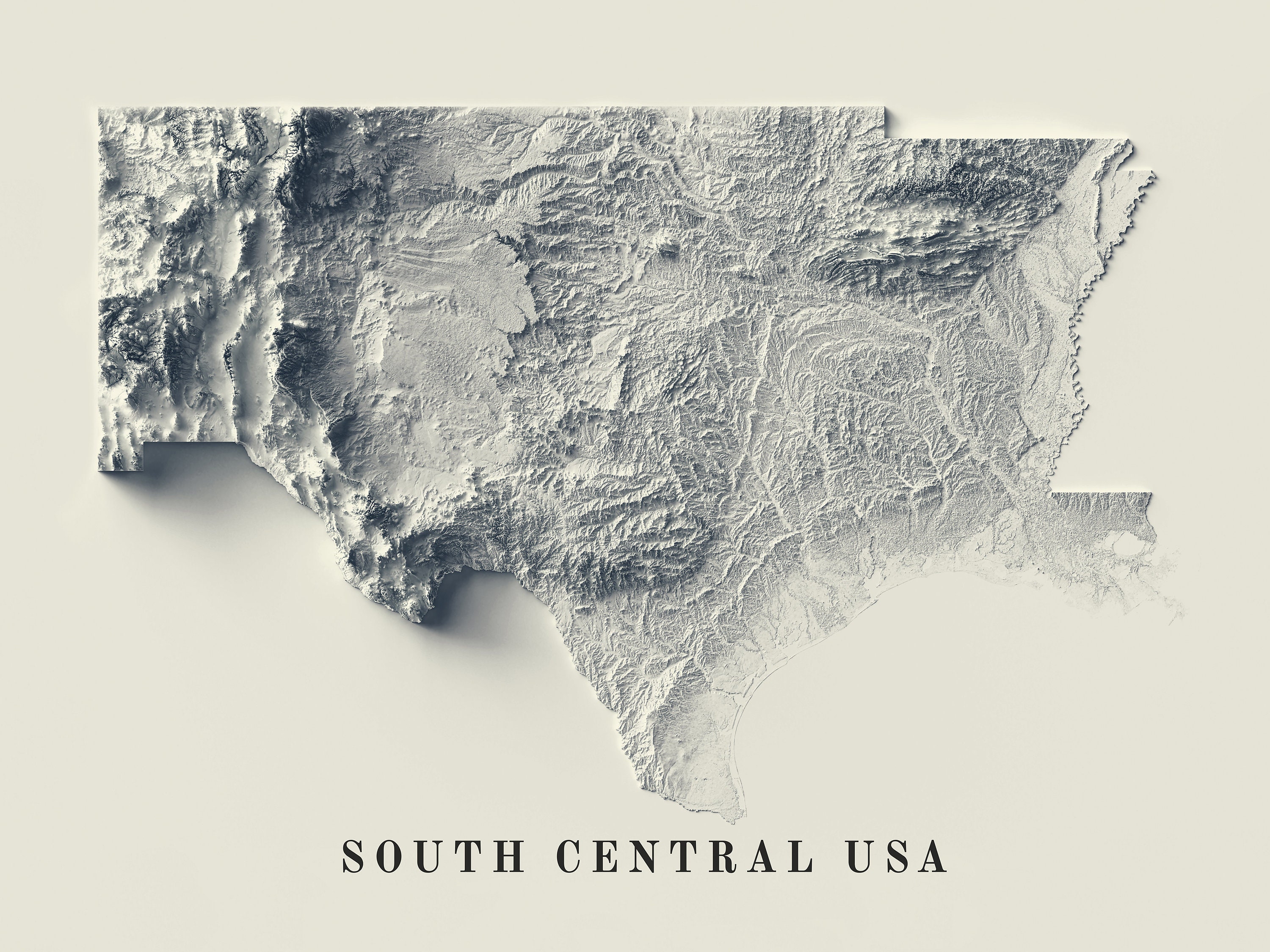 South Central USA Map South Central 2D Relief Map Texas Map - Etsy