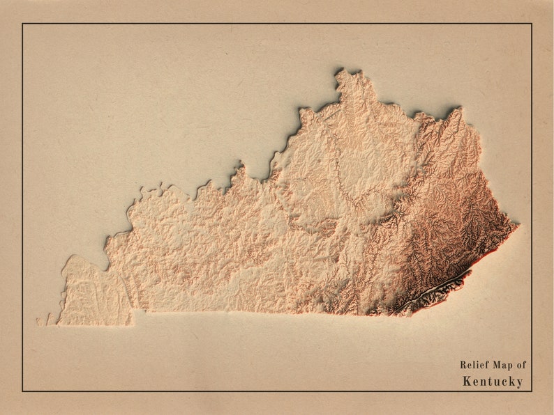 Kentucky Map Kentucky 2D Relief Map Kentucky Vintage Map Etsy