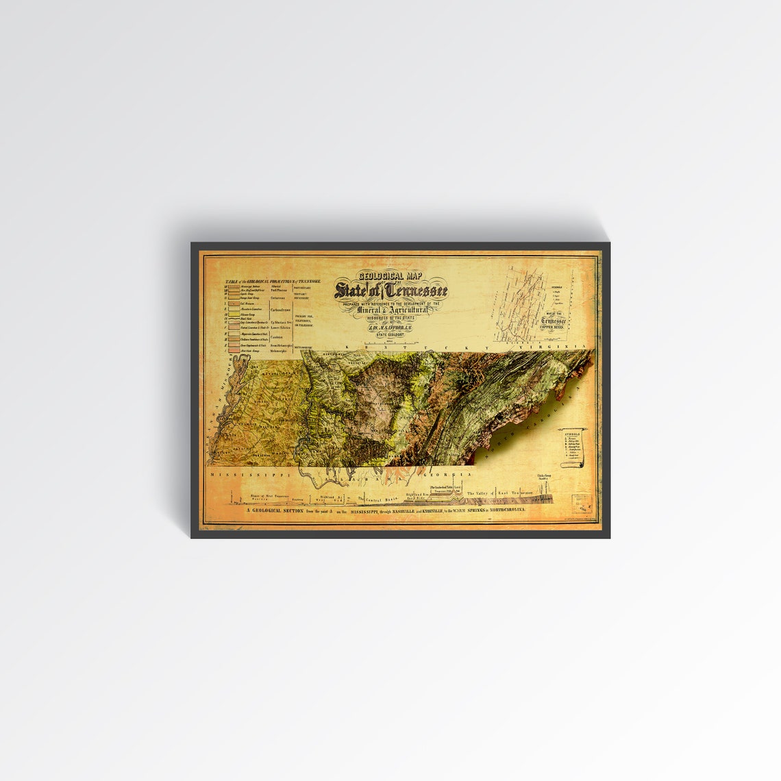 Tennessee Map Relief Map of Tennessee Tennessee Historical Etsy