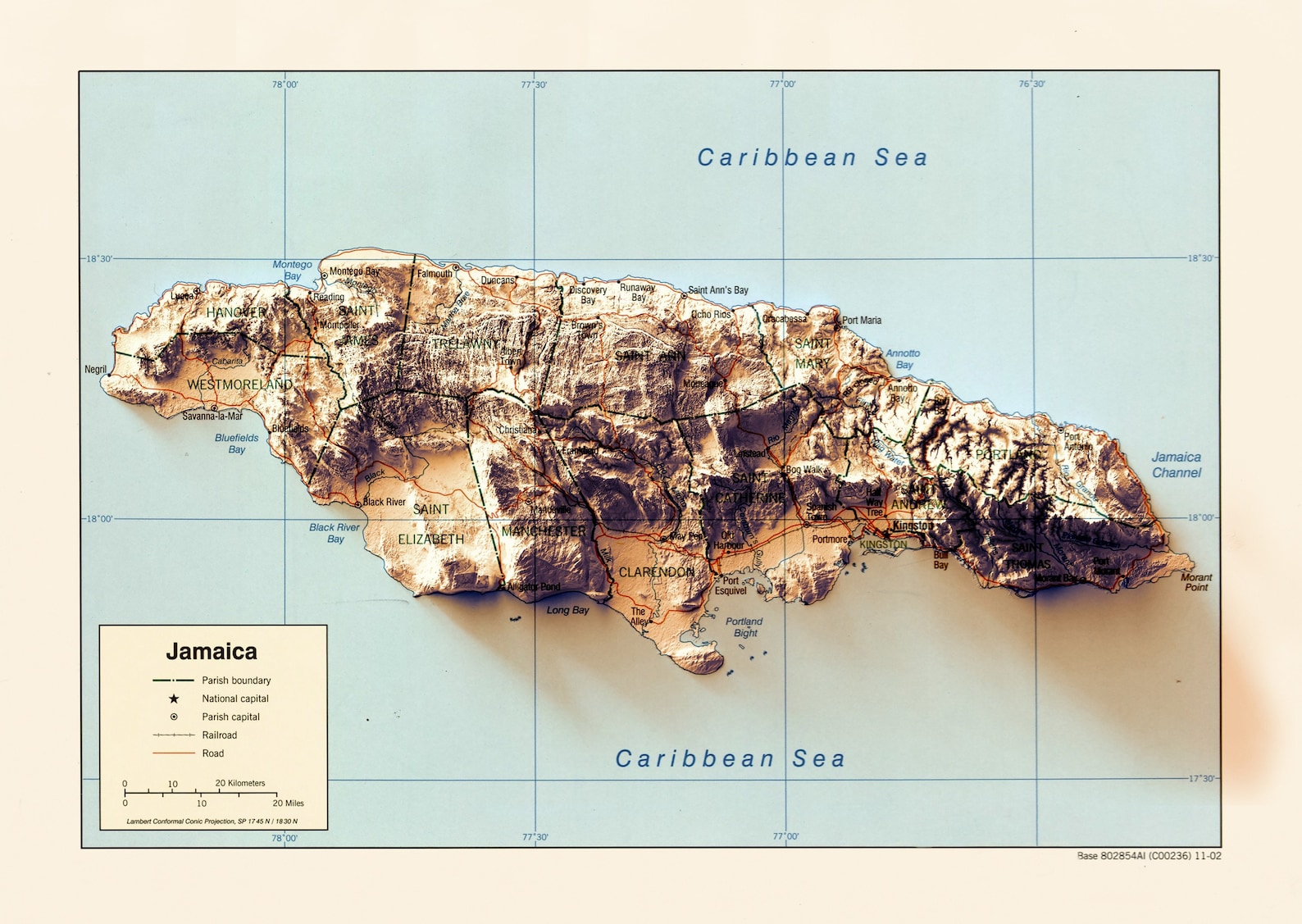 Jamaica Map Jamaica 2D Relief Map Jamaica Vintage Map - Etsy Australia