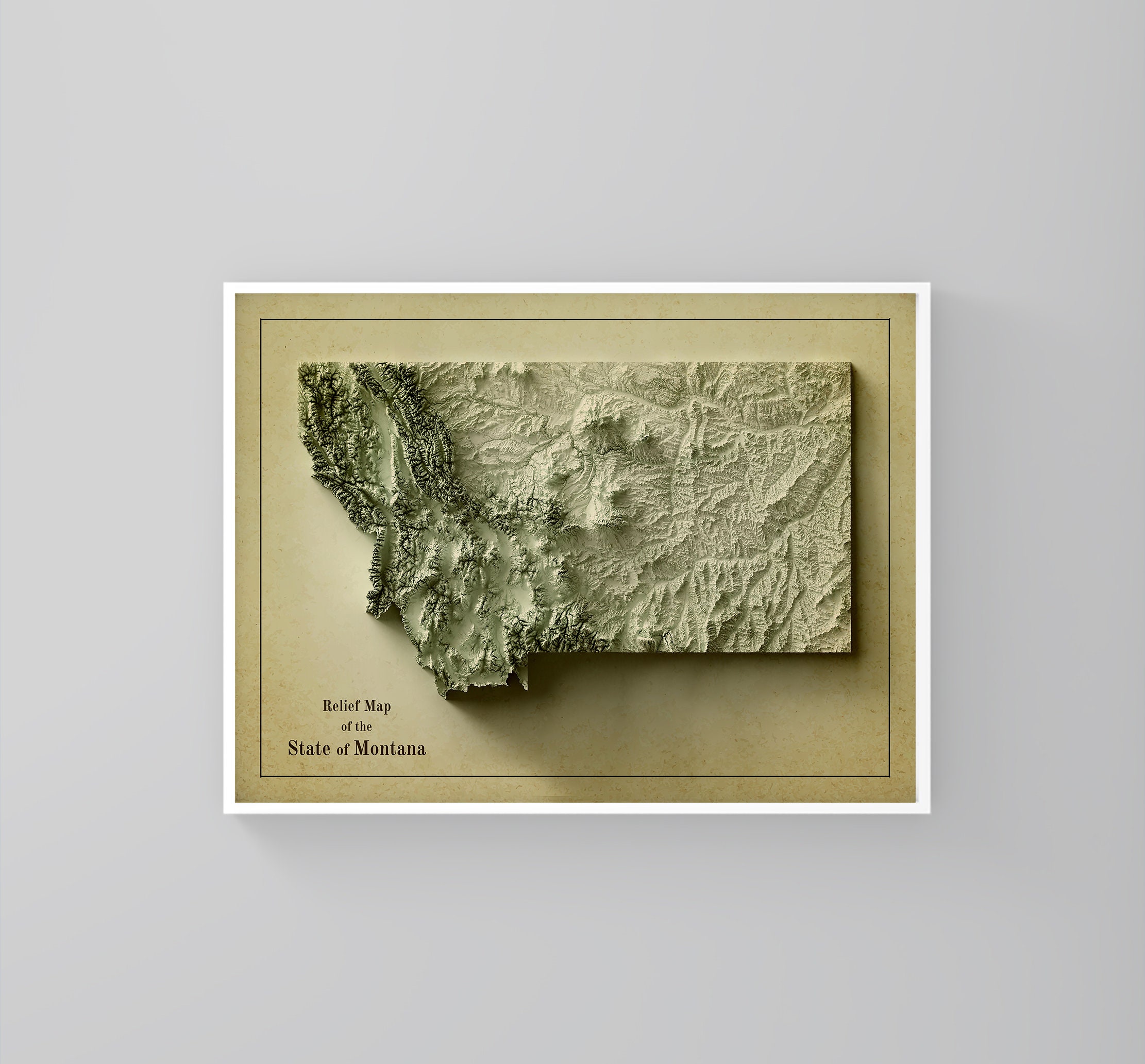 Montana Map Montana 2D Relief Map Montana Print Montana - Etsy