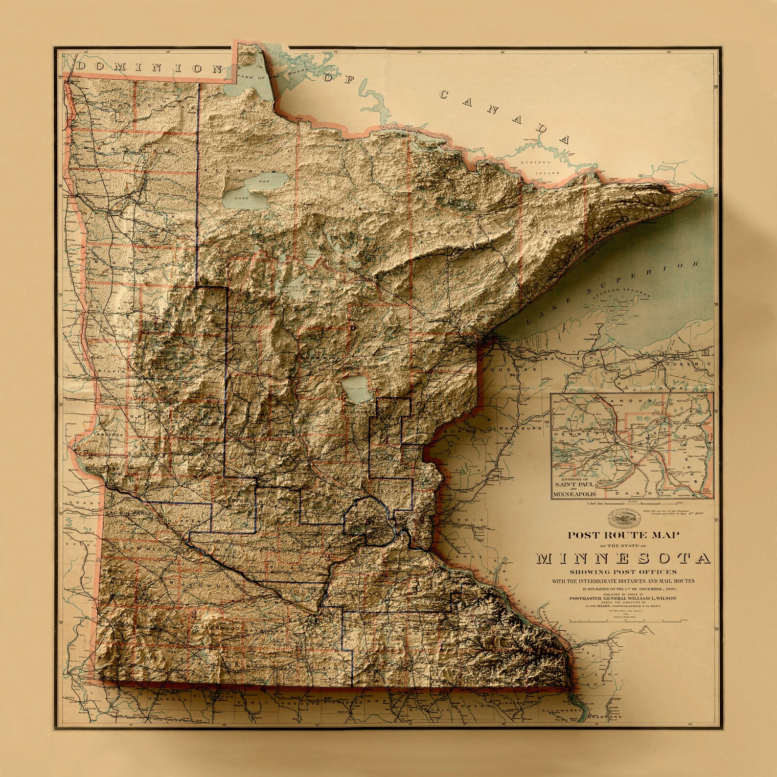 Minnesota Map Relief Map of Minnesota Minnesota Old Map Etsy