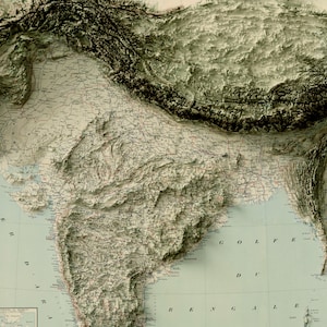 India Map India 2D Relief Map India Vintage Map India Printed Map