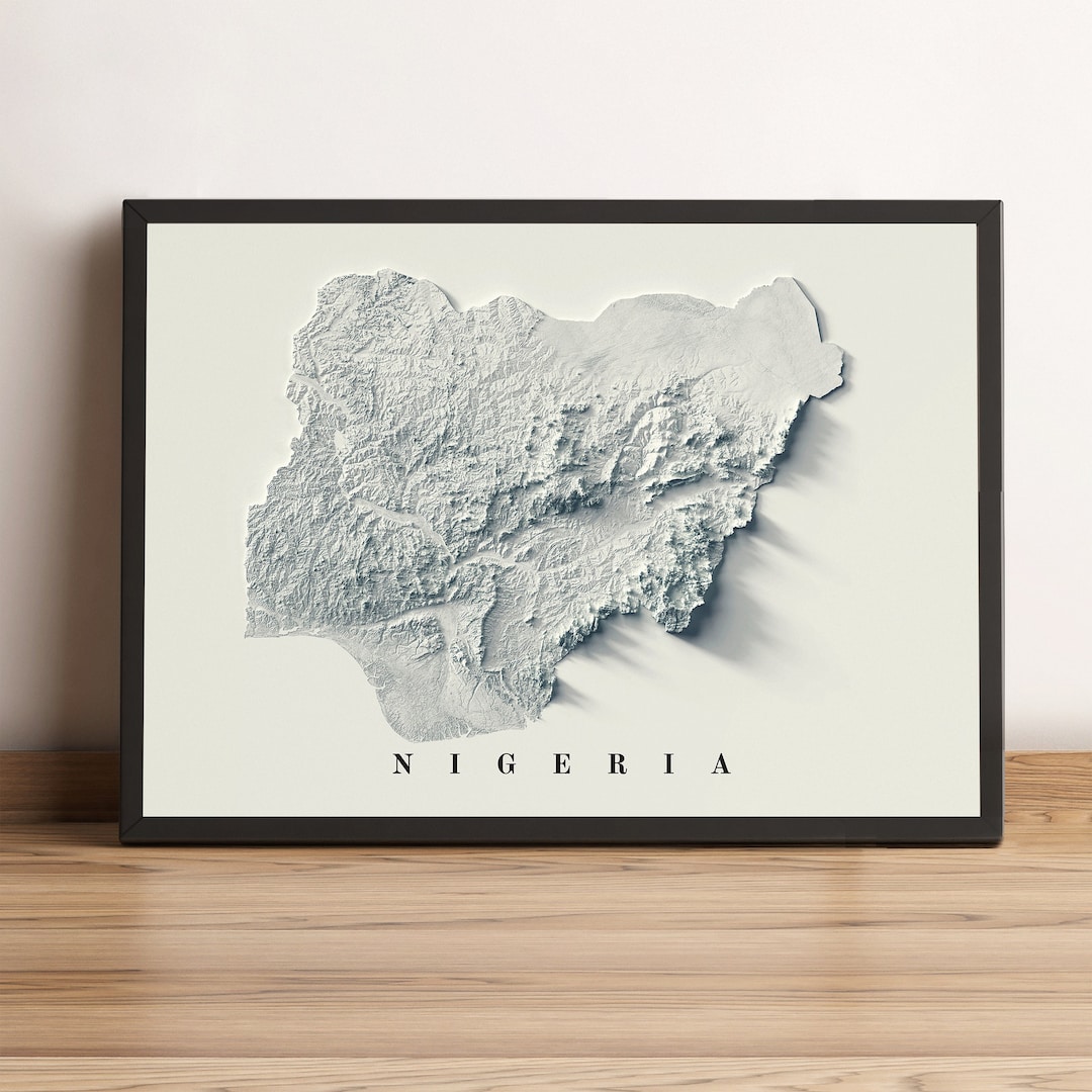 Nigeria Map, Nigeria 2D Relief Map, Nigeria Vintage Poster Map, Nigeria
