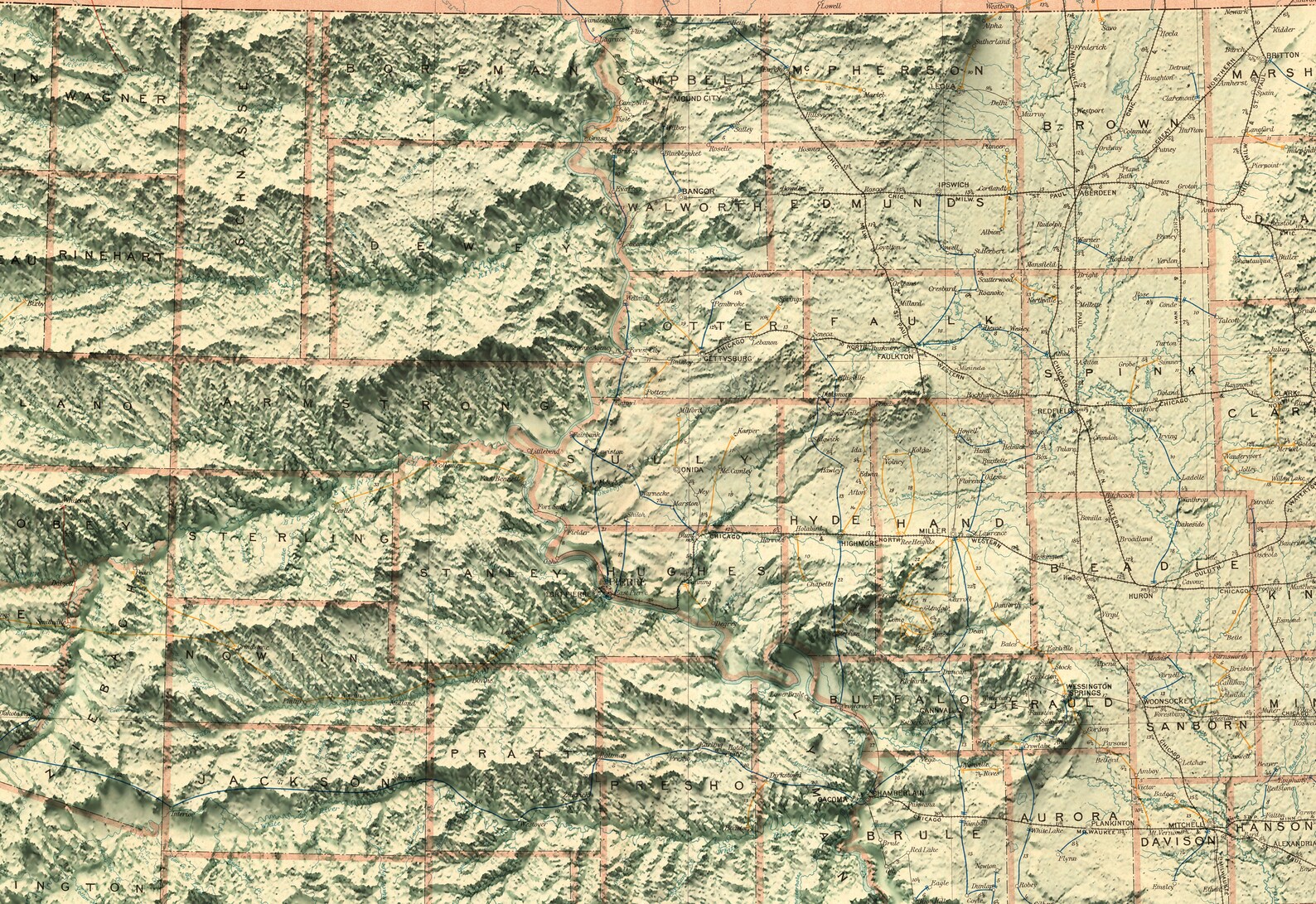 South Dakota Map South Dakota Relief Map Vintage Map of Etsy