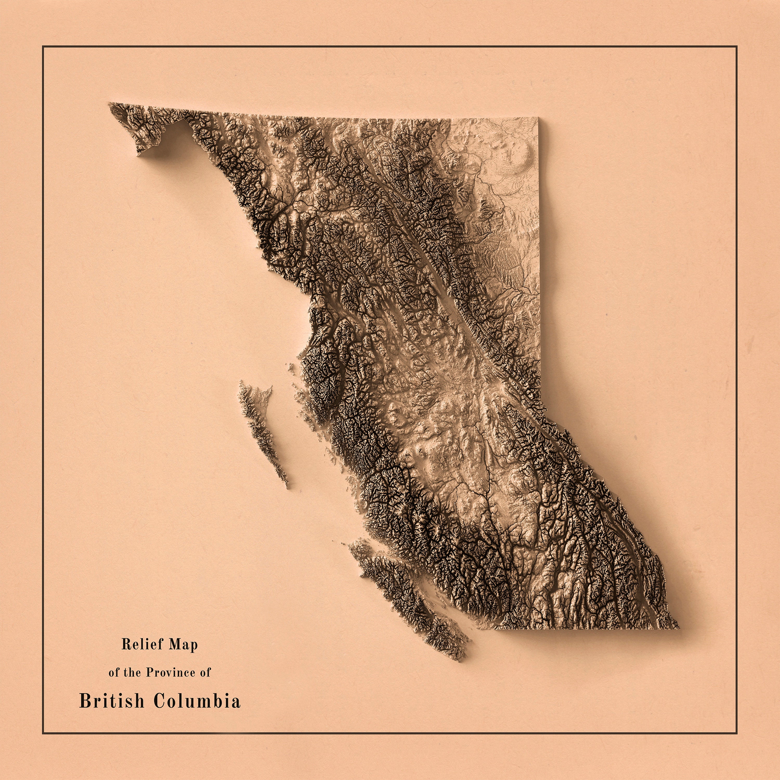 British Columbia Map British Columbia 2D Relief Map British - Etsy