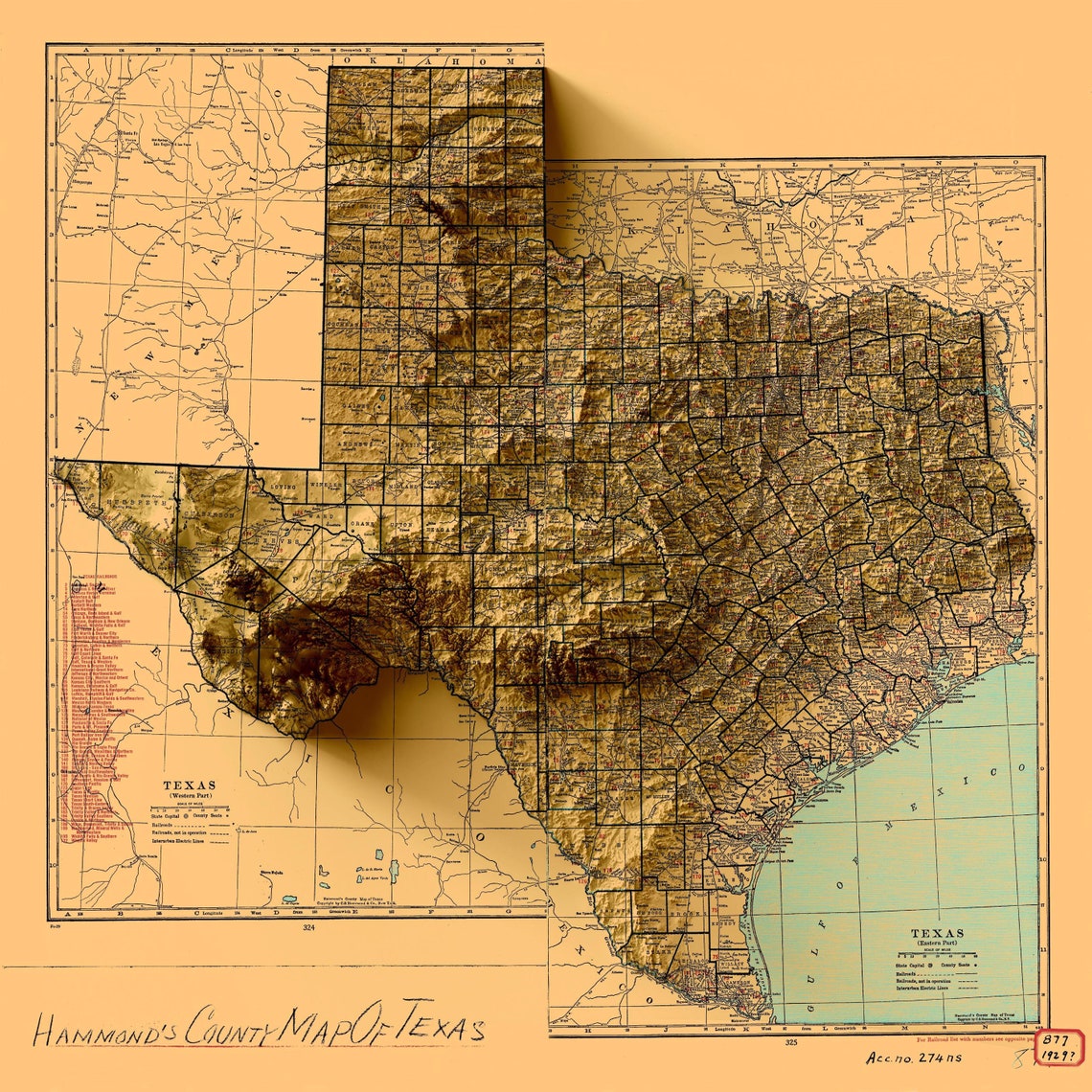 Texas Map Texas 2D Relief Map Texas Old Map Texas Vintage Etsy